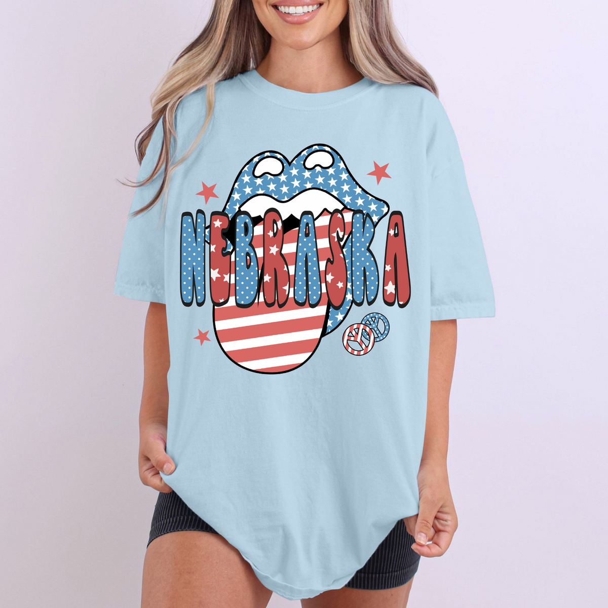 Nebraska Patriotic Lips & Tongue Digital Design, PNG