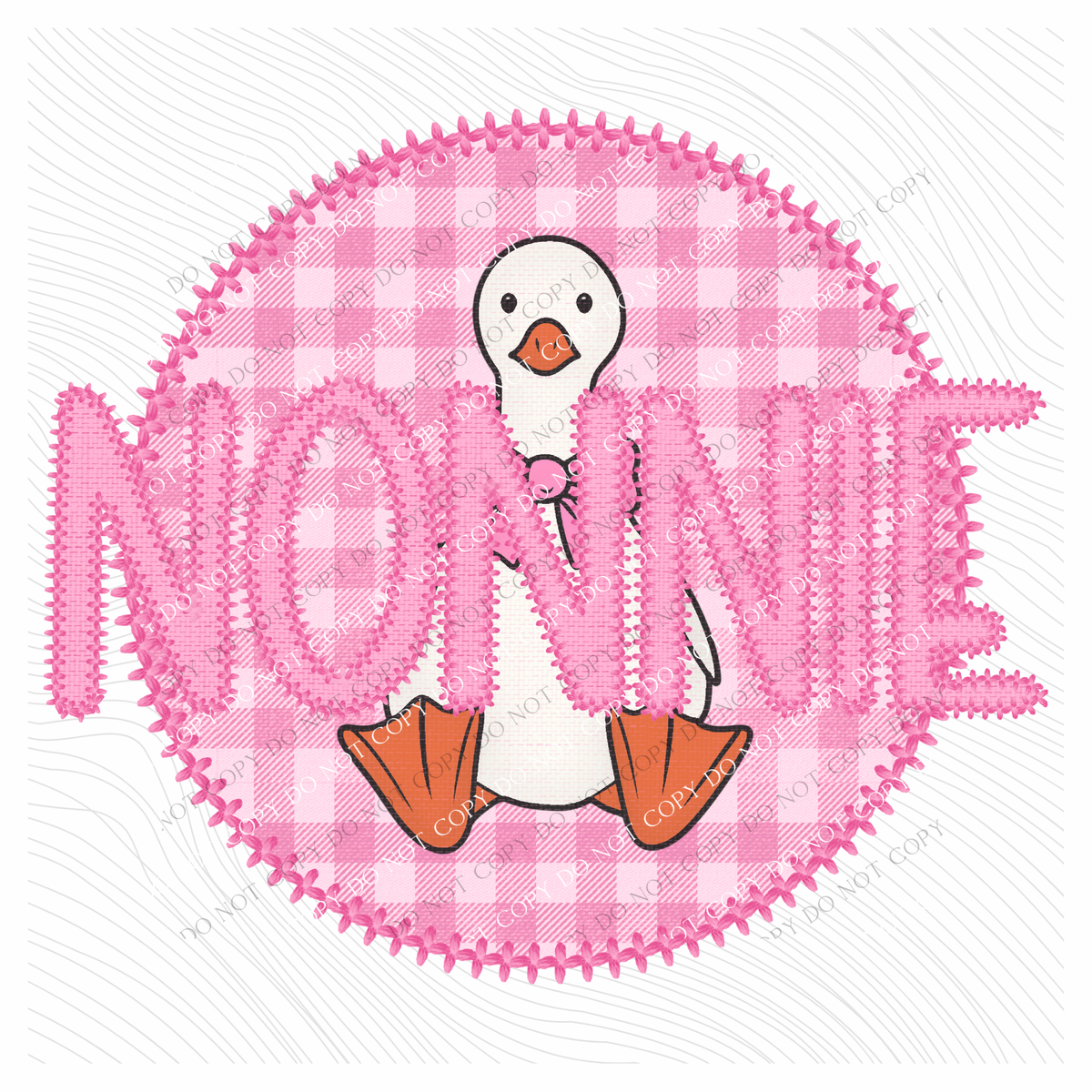 Nonnie Goose Faux Embroidery Stitch Gingham Texture Circle Pink Digital Design, PNG