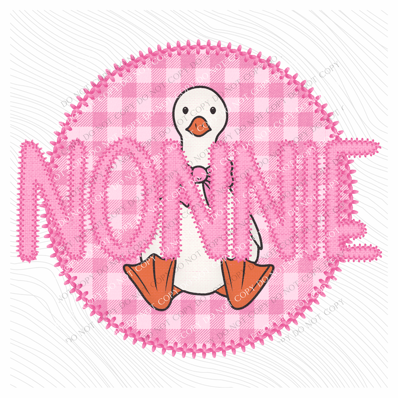 Nonnie Goose Faux Embroidery Stitch Gingham Texture Circle Pink Digital Design, PNG
