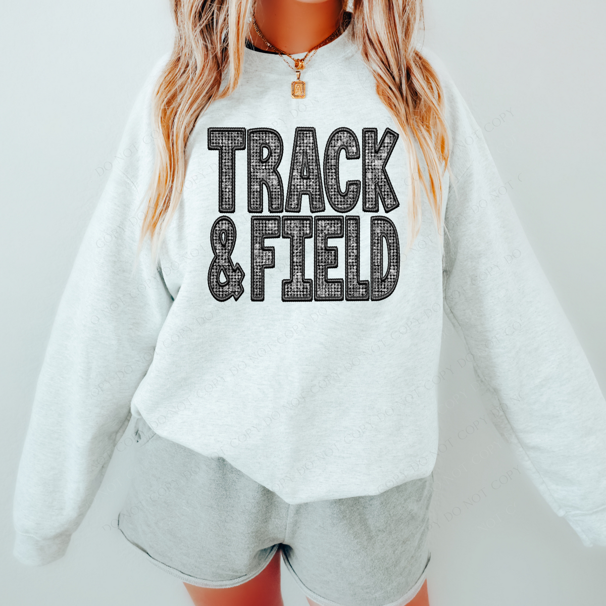 Track & Field Faux Embroidery Diamonds Bling in Black Digital Design, PNG