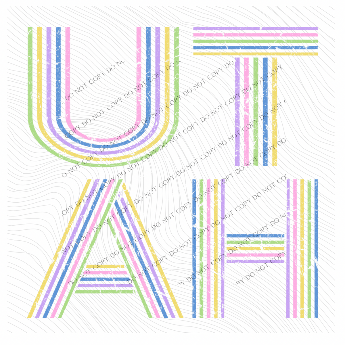Utah Retro Lines Distressed in Fun Pastel Colors Digital Design, PNG