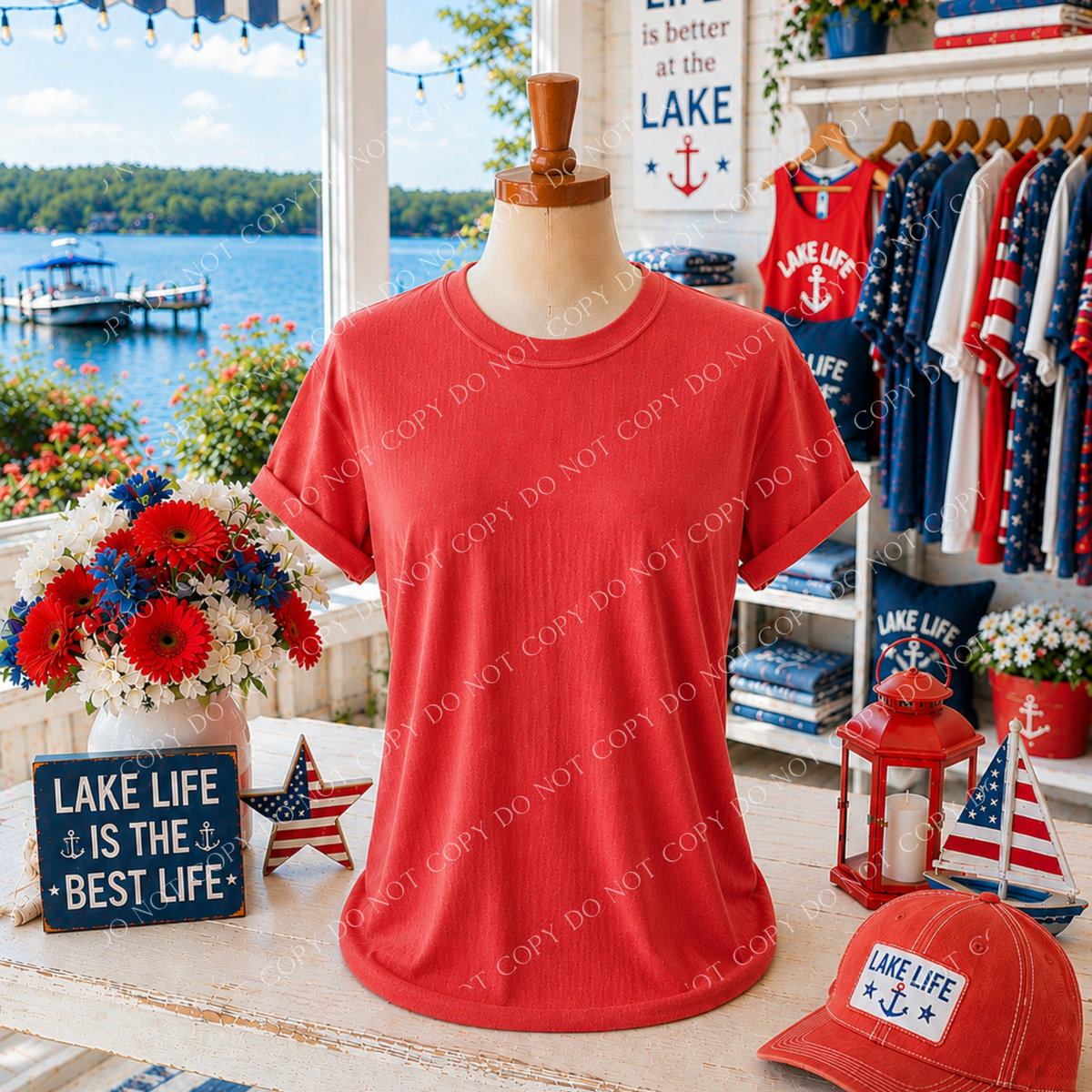 Patriotic Lake Side Blank Mockup, Comfort Colors Paprika
