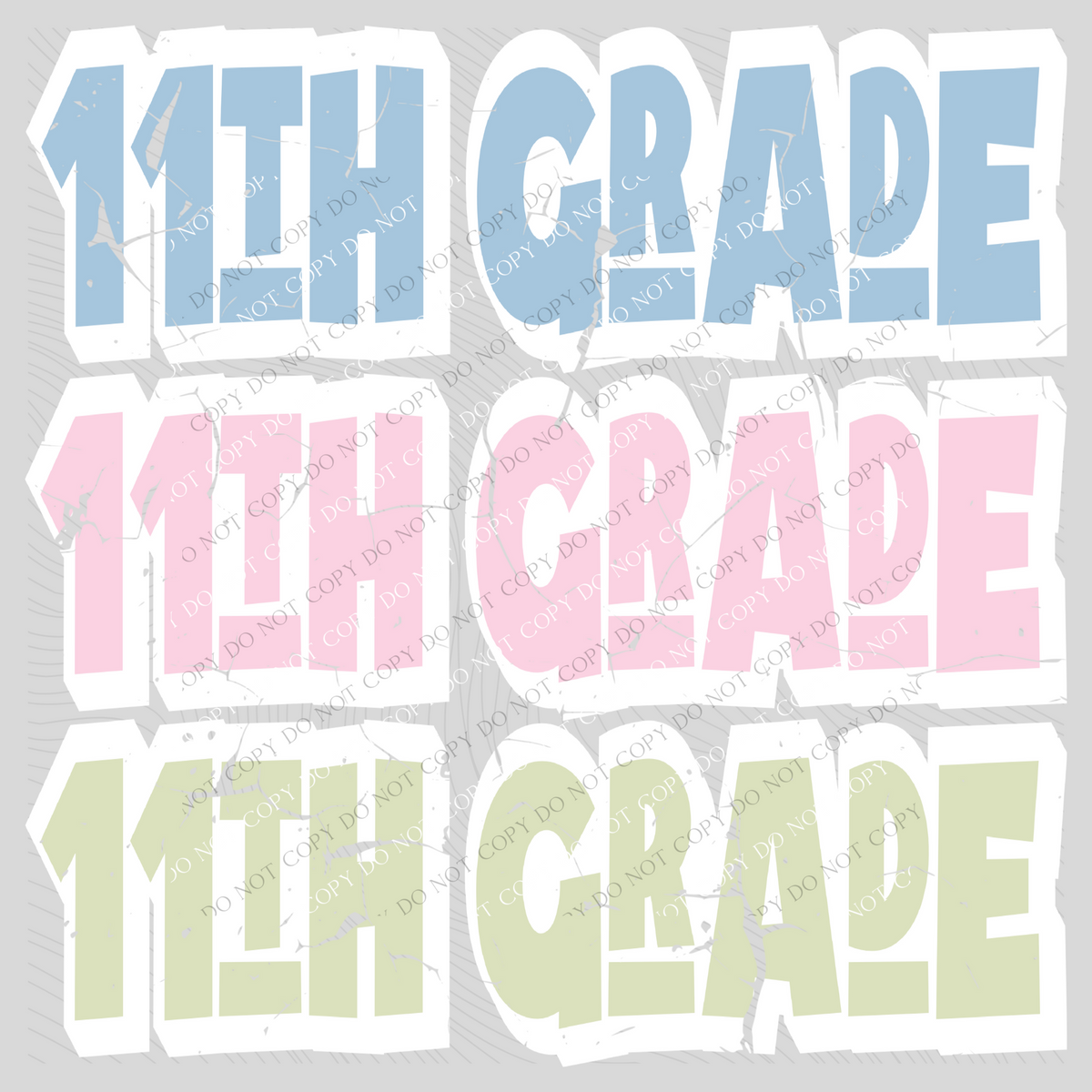 11th Grade Shadow Layer Bubble Stacked Distressed Blue Pink Green Digital Design, PNG