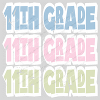 11th Grade Shadow Layer Bubble Stacked Distressed Blue Pink Green Digital Design, PNG