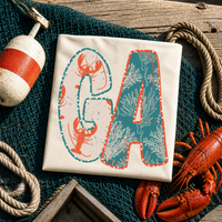 GA Georgia  Lobster Coral Reef Polka Dot Outline Digital Design, PNG