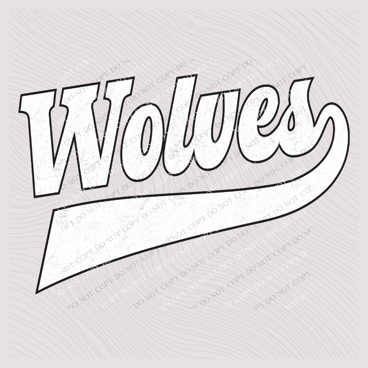 Wolves Aged Old School Digital Design in White with Black Outline, PNG