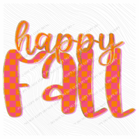 Happy Fall Checkers, Dots & Foil in Orange and Pink Digital Design, PNG