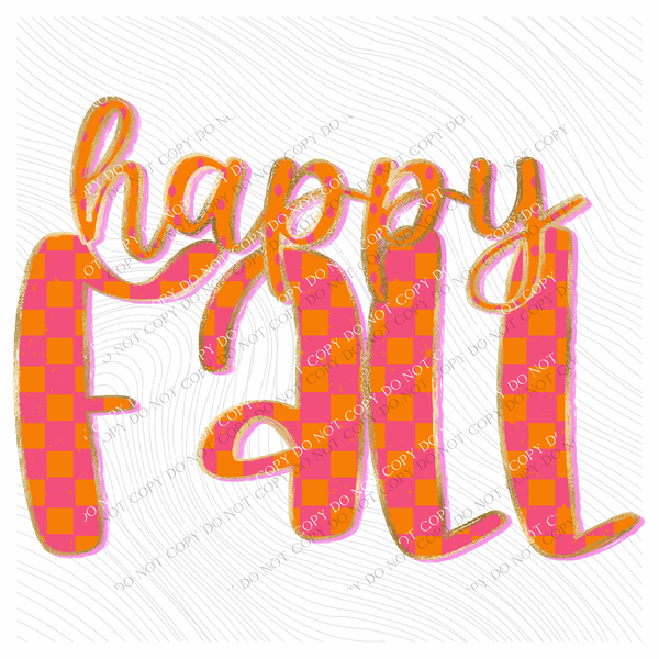 Happy Fall Checkers, Dots & Foil in Orange and Pink Digital Design, PNG