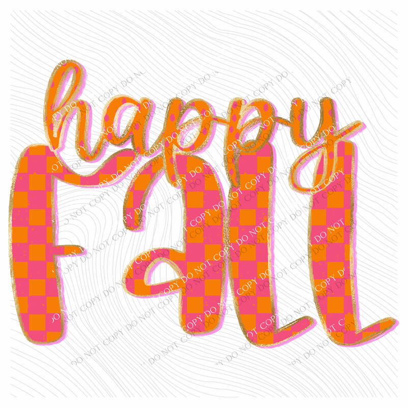 Happy Fall Checkers, Dots & Foil in Orange and Pink Digital Design, PNG