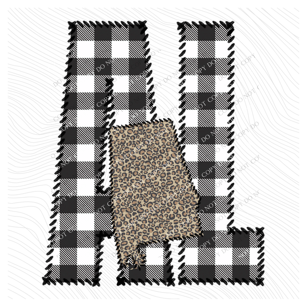 Alabama AL Stitched Buffalo Plaid & Leopard State Patch Digital Design, PNG
