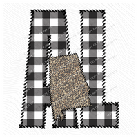 Alabama AL Stitched Buffalo Plaid & Leopard State Patch Digital Design, PNG