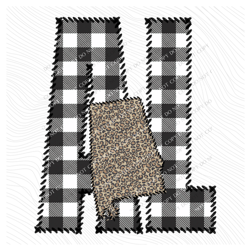 Alabama AL Stitched Buffalo Plaid & Leopard State Patch Digital Design, PNG