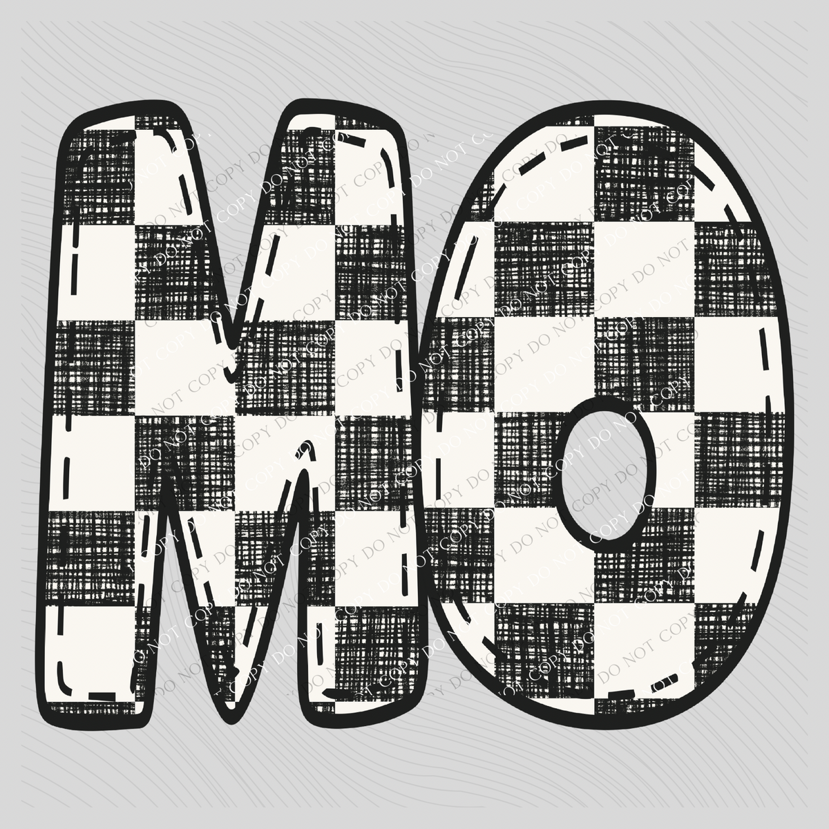MO Missouri Bubble Stitch Distressed Checkers Black White Digital Design, PNG
