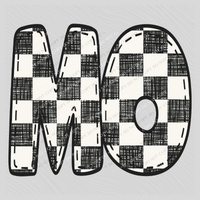MO Missouri Bubble Stitch Distressed Checkers Black White Digital Design, PNG