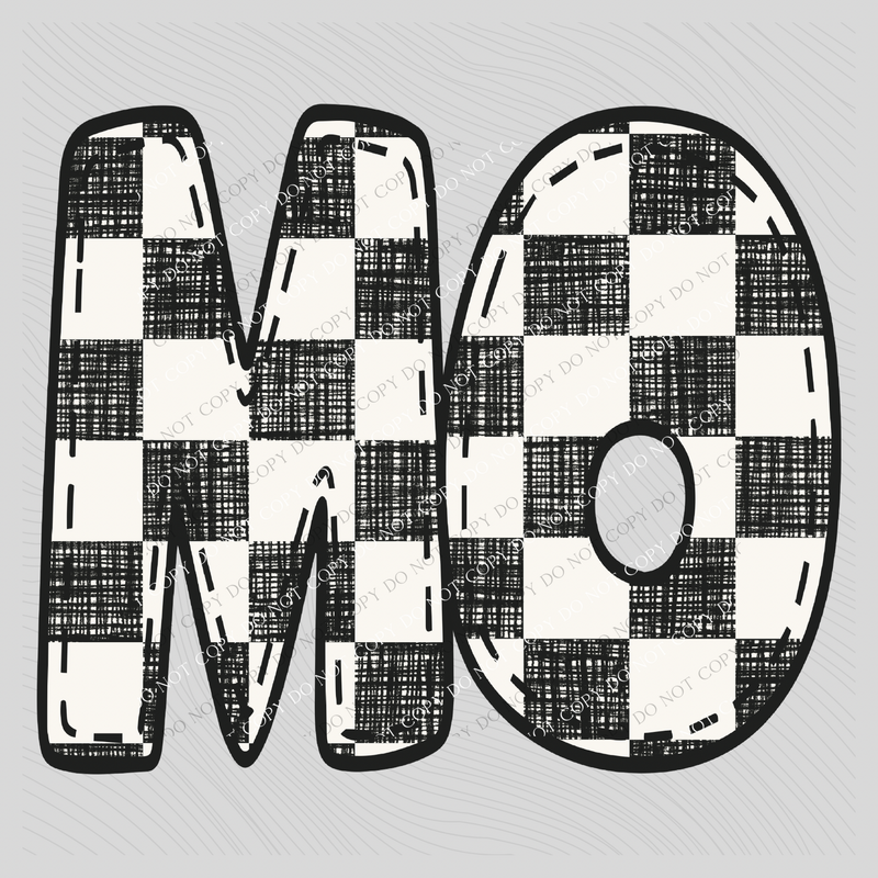 MO Missouri Bubble Stitch Distressed Checkers Black White Digital Design, PNG