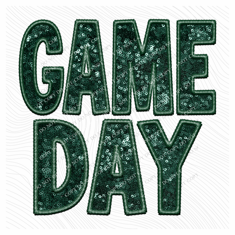 Game Day Faux Embroidery Sequin in Dark Green Digital Design, PNG