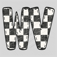 WV West Virginia Bubble Stitch Distressed Checkers Black White Digital Design, PNG