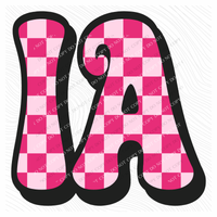 IA Iowa Retro Checkers in Pinks Digital Design, PNG