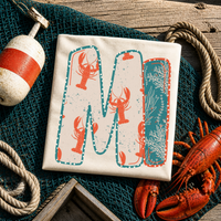 MI Michigan  Lobster Coral Reef Polka Dot Outline Digital Design, PNG