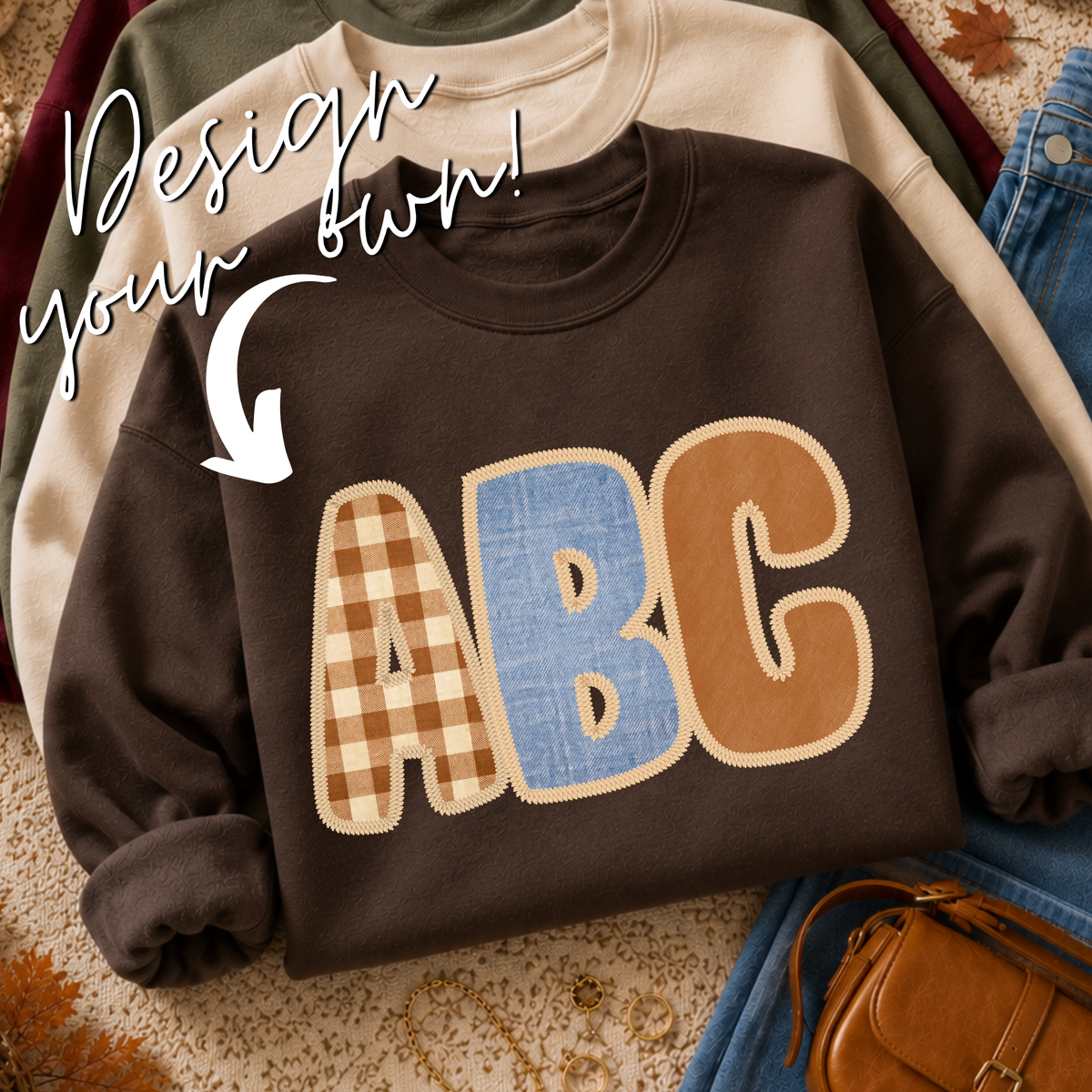 Denim & Gingham Stitched Alphabet Set | PNG Alphabet Letters Only
