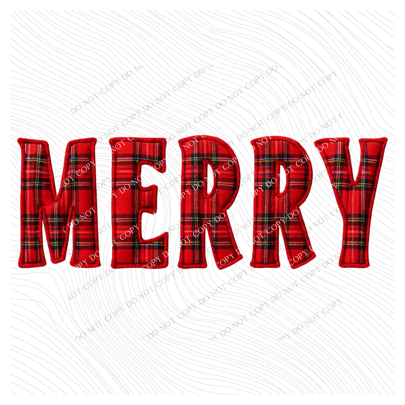 Merry Red Tartan Plaid 3D Faux Fabric Patch Digital Design, PNG