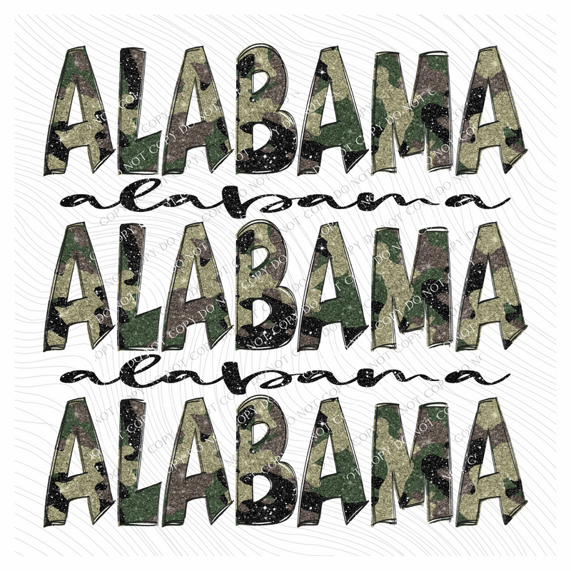 Alabama Camo Glitter Stacked with Glitter Script Digital Design, PNG