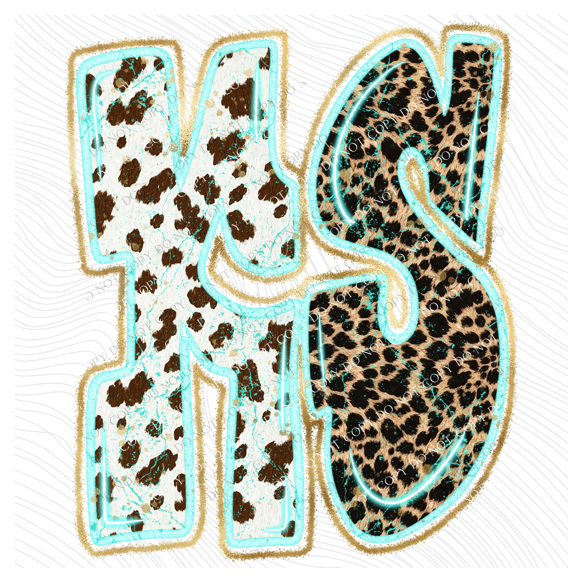 KS Kansas Turquoise Glow Gold Foil Western Leopard & Cow Print Digital Design, PNG Only