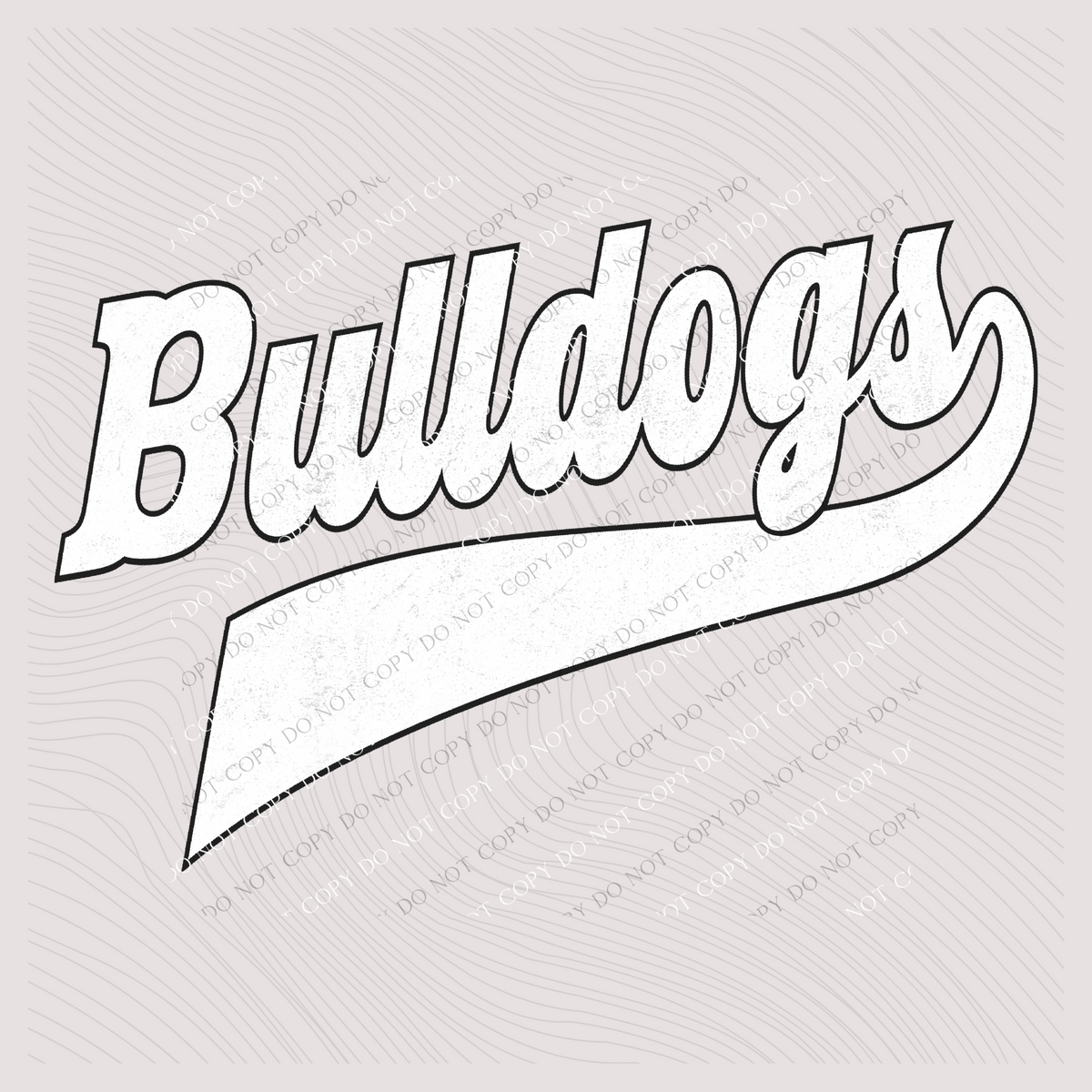 Bulldogs Aged Old School Digital Design in White with Black Outline, PNG
