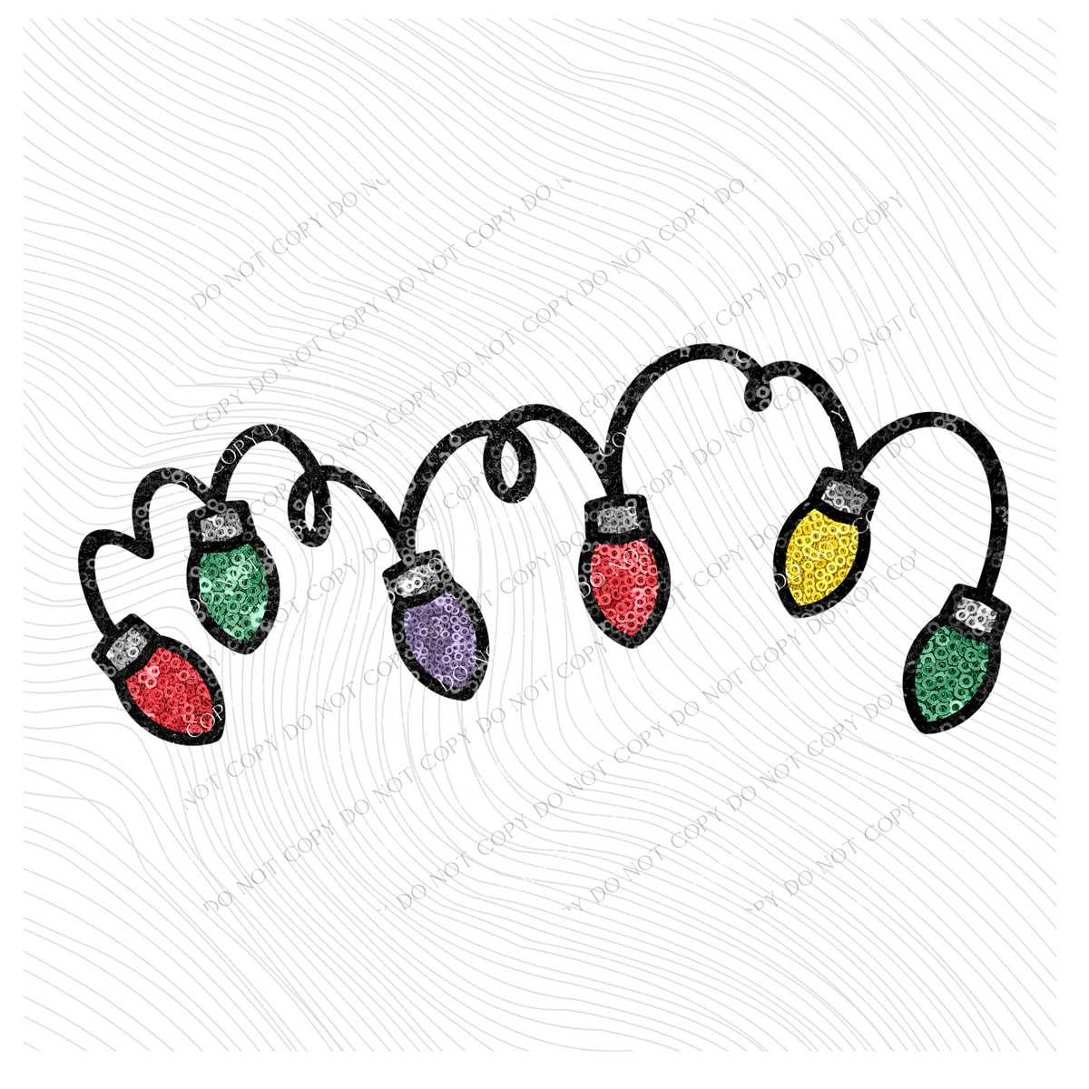Sparkly Christmas Lights in Faux Sequin Digital Design, PNG