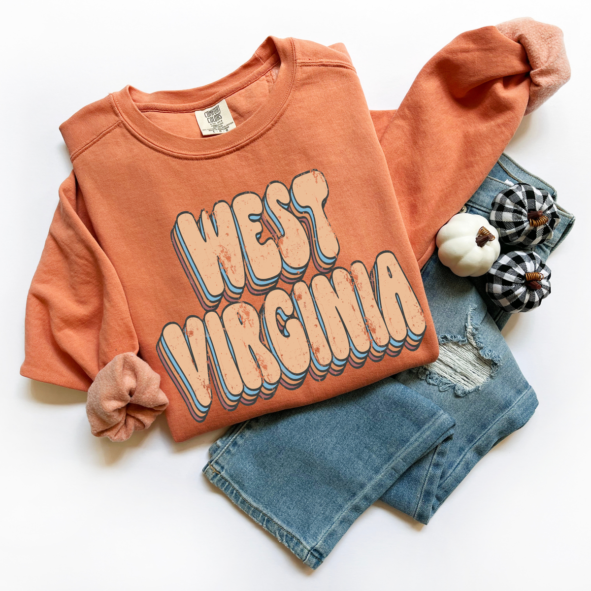 West Virginia Groovy Stacked Distressed in Boho Neutrals Digital Design, PNG