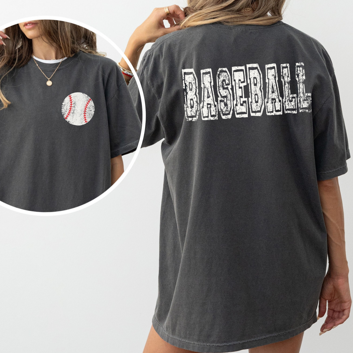 Baseball Varsity Distressed Bundle Word & Ball Included in White Digital Design, PNG