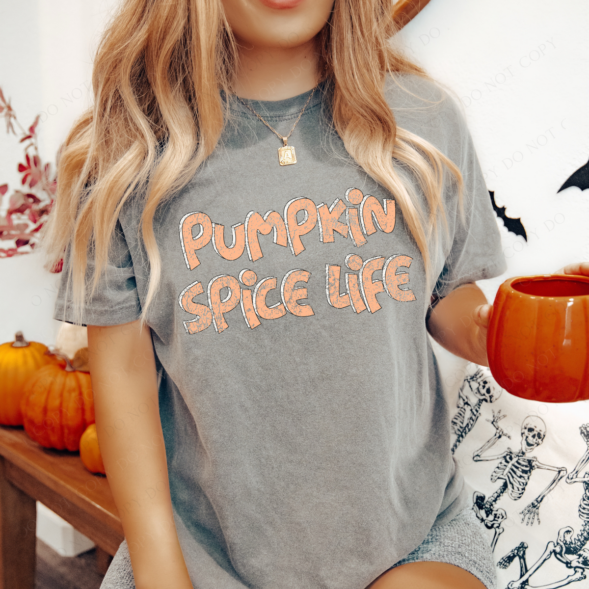 Pumpkin Spice Life Distressed Shadow in Orange and Cream Fall Tones Digital Design, PNG
