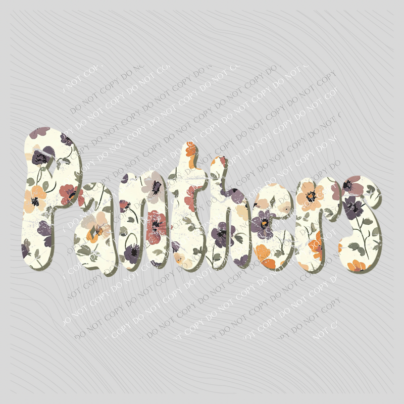 Panthers Floral Retro Shadow Distressed Digital Design, PNG