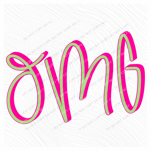 OMG 3D Sassy Script Bright Pink & Green Digital Design, PNG