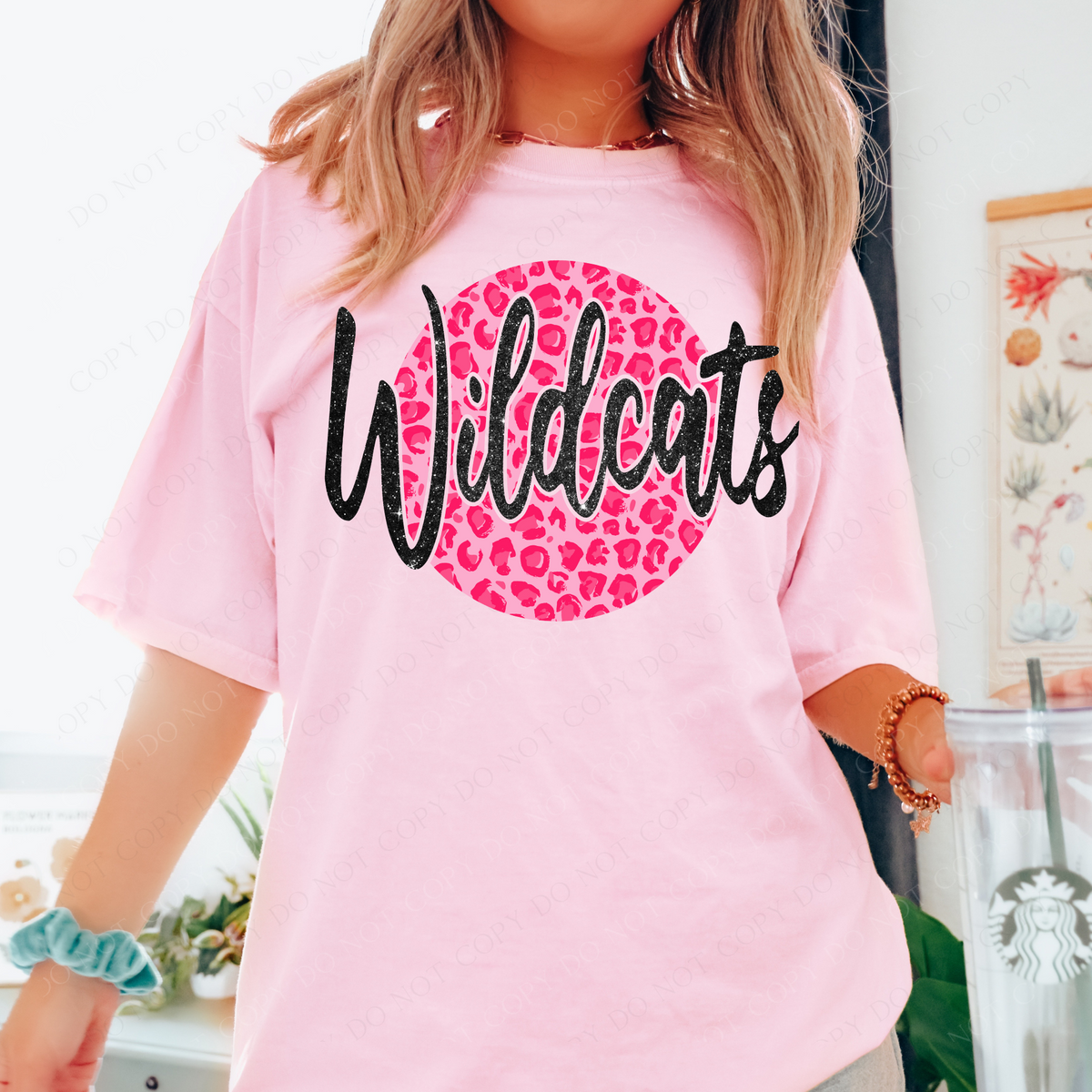 Wildcats Pink Leopard Glitter Circle Cutout Digital Design, PNG