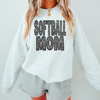 Softball Mom Faux Embroidery Diamonds Bling in Black Digital Design, PNG