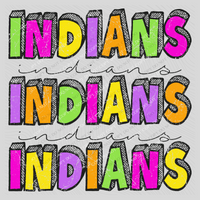 Indians Bubble Dot Stacked Script Distressed in Neons Digital Design, PNG