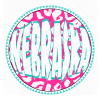 Nebraska Groovy Leopard Shadow & Non Shadow (both included) Cutout in Pink & Teal Digital Design, PNG