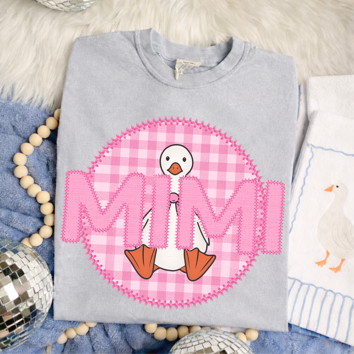 Mimi Goose Faux Embroidery Stitch Gingham Texture Circle Pink Digital Design, PNG