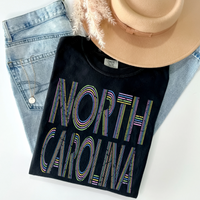 North Carolina Retro Lines Distressed in Fun Pastel Colors Digital Design, PNG