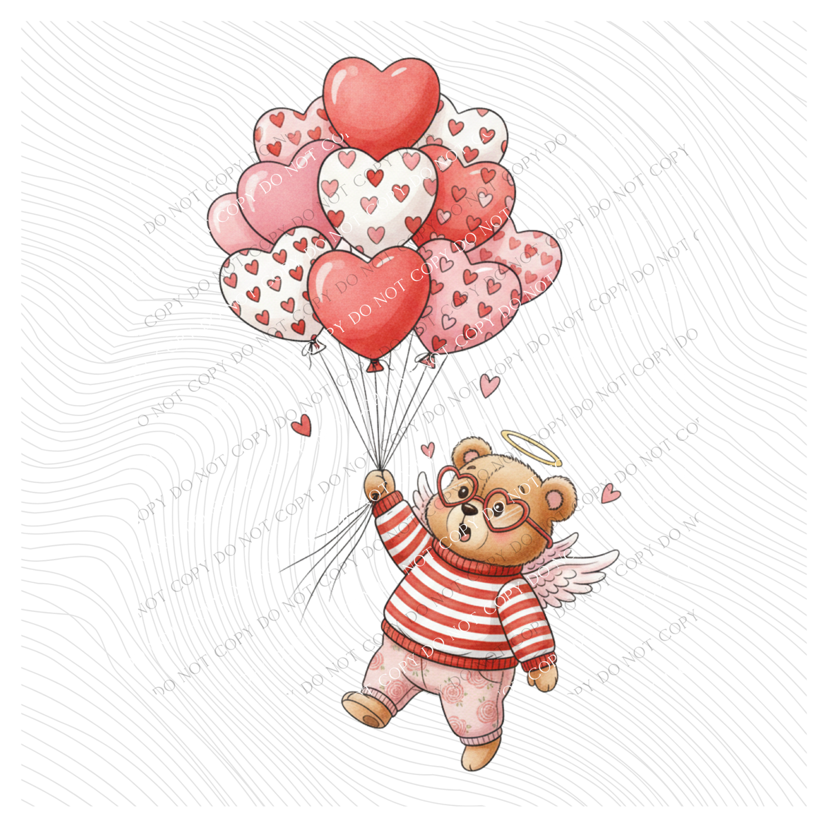 Balloon Whimsy Bear Valentine’s Sketch Digital Design, PNG
