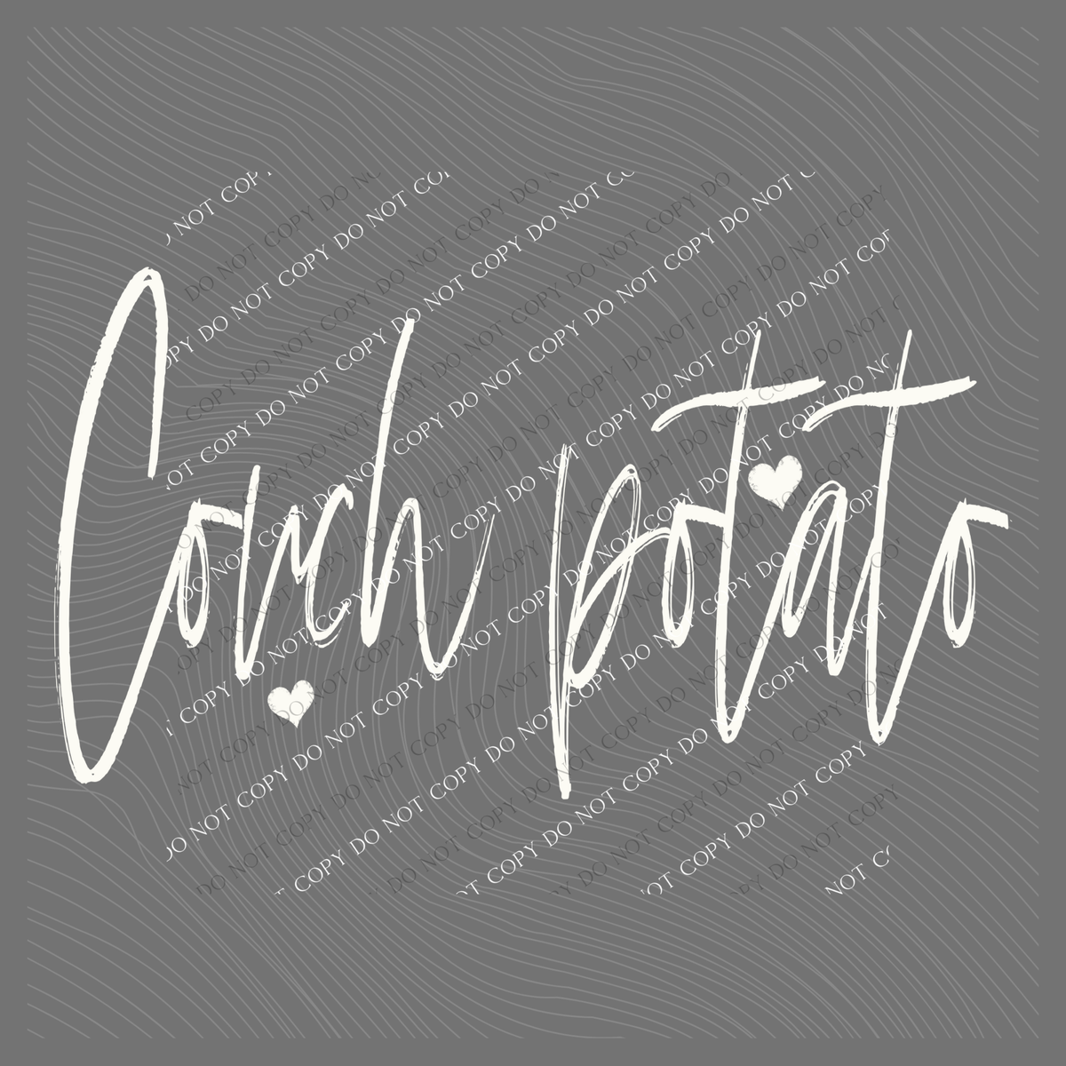 Couch Potato Sketched Script Hearts in Off-white Digital Design, PNG