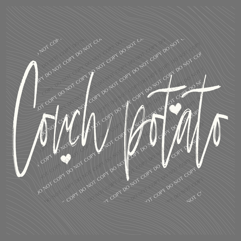 Couch Potato Sketched Script Hearts in Off-white Digital Design, PNG