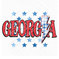 Georgia Glitter with Foil Stars & Gingham Stitched Bolt in Red, White & Blue Patriotic Digital Design, PNG