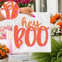 Hey Boo Checkers, Dots & Foil in Orange and Pink Digital Design, PNG