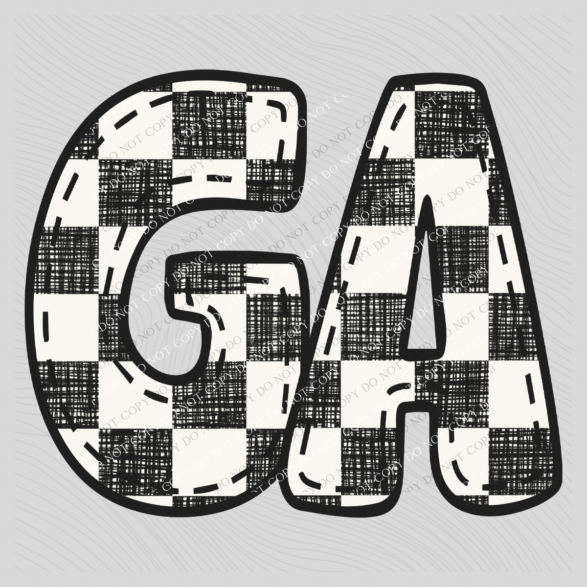 GA Georgia Bubble Stitch Distressed Checkers Black White Digital Design, PNG