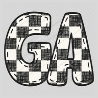 GA Georgia Bubble Stitch Distressed Checkers Black White Digital Design, PNG