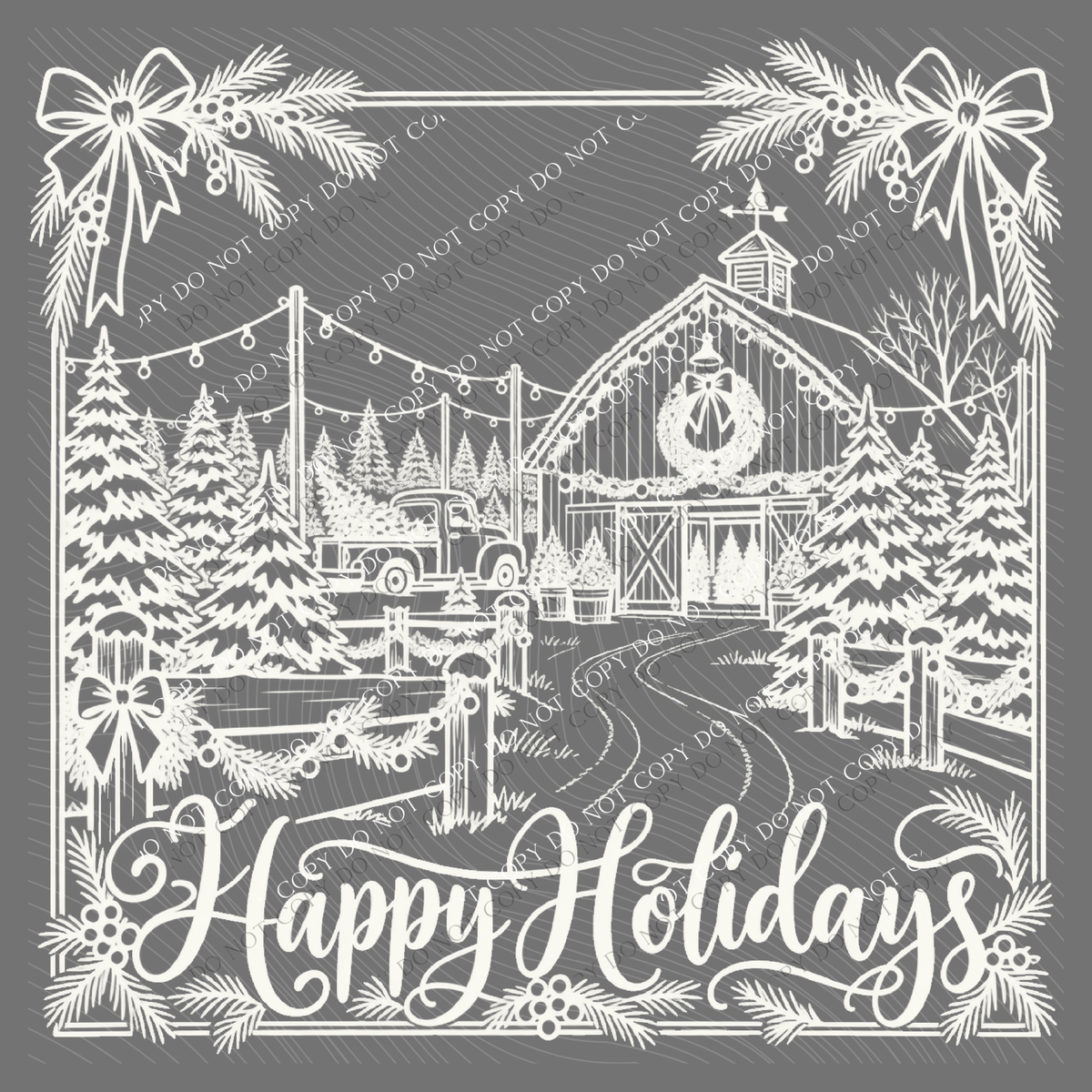 Happy Holidays Tree Farm Silhouette Digital Design, PNG