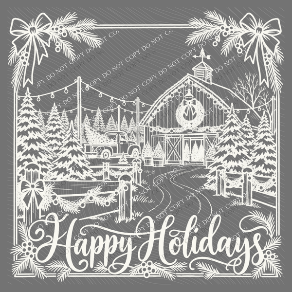 Happy Holidays Tree Farm Silhouette Digital Design, PNG