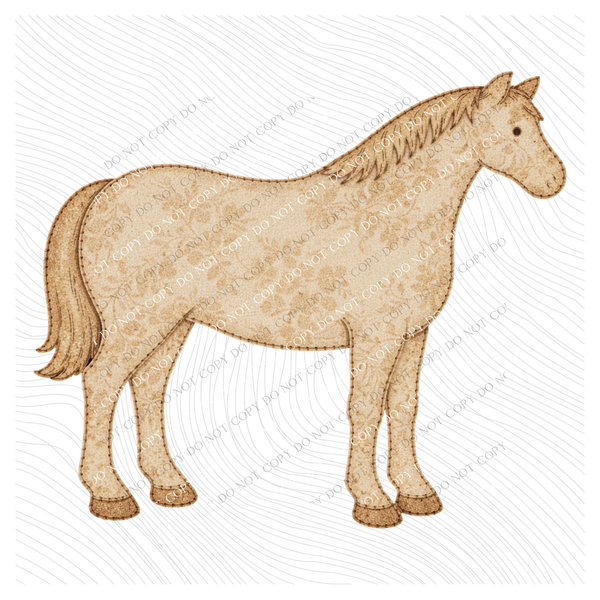 Horse Vintage Floral Faux Patch Digital Design, PNG